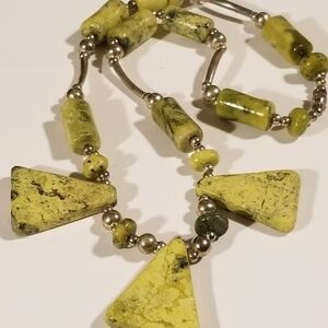 Yellow Turquoise Gemstone Silver Tone Necklace